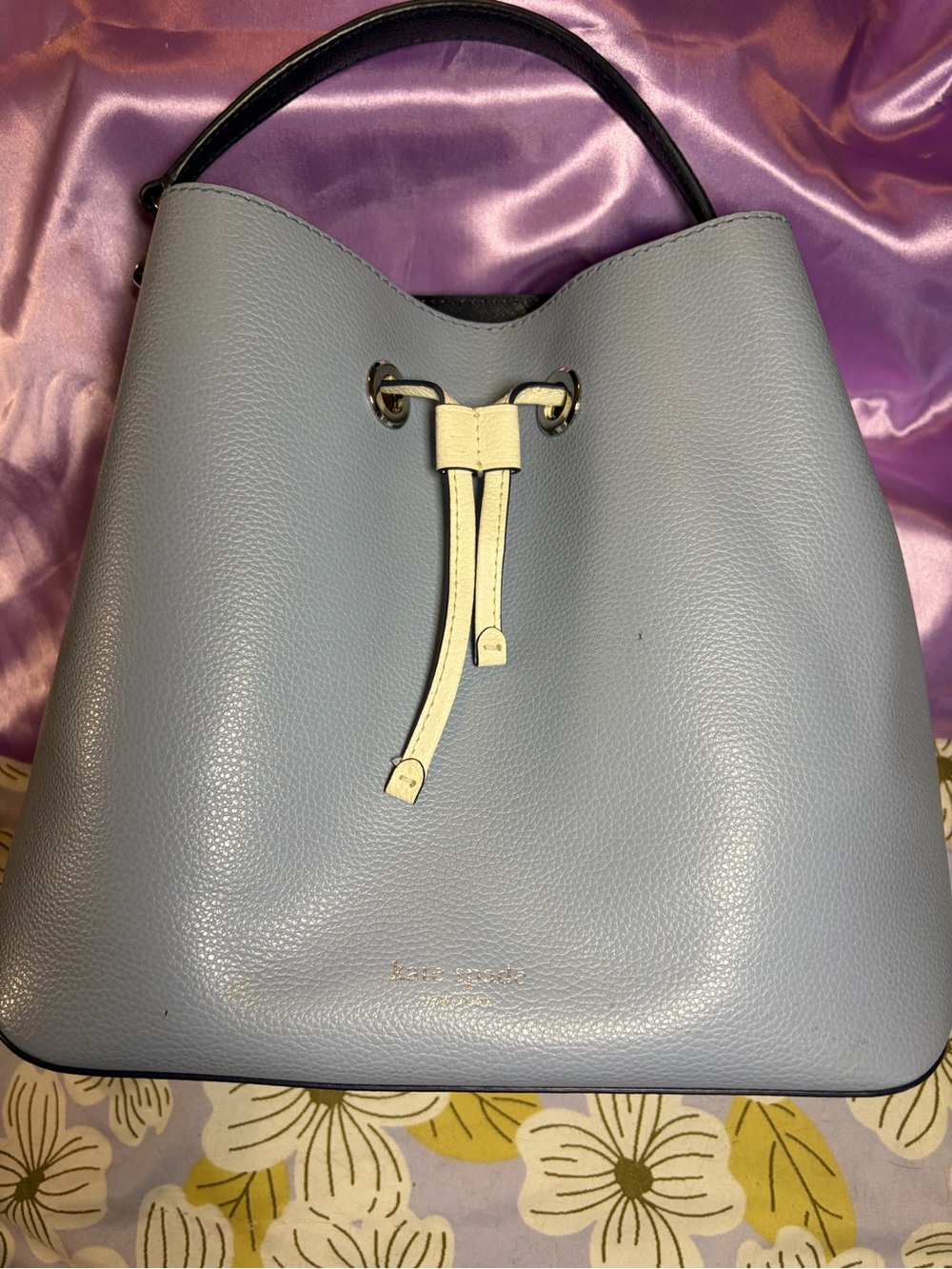Kate Spade Light Blue Leather Drawstring Tote